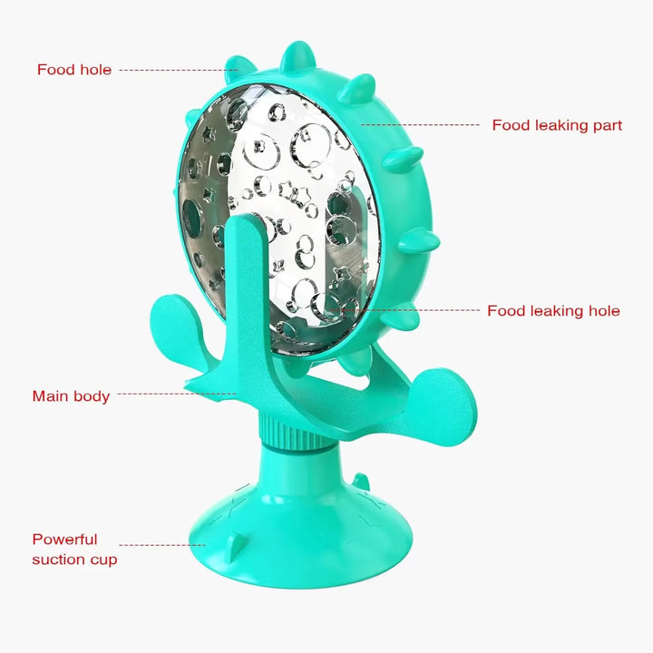 Dog Puzzle Toys Spin Interactive Cat Slow Feeder Windmill Treat Dispensing Dog Toys with Powerful Suction Cup Cat Dog Treat Toy