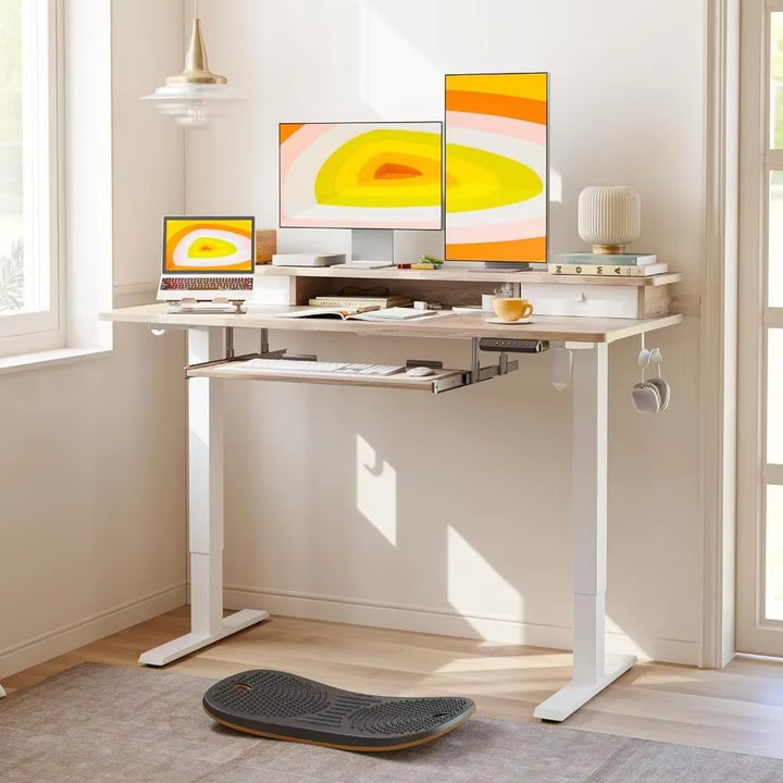 55” Electric Height Adjustable Standing Desk with Storage Shelf