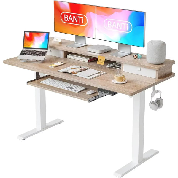 55” Electric Height Adjustable Standing Desk with Storage Shelf