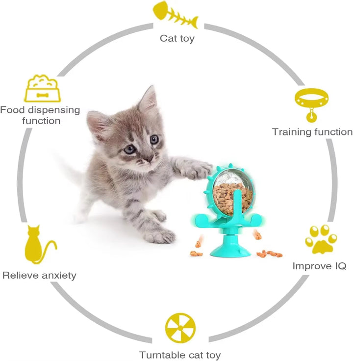 Dog Puzzle Toys Spin Interactive Cat Slow Feeder Windmill Treat Dispensing Dog Toys with Powerful Suction Cup Cat Dog Treat Toy